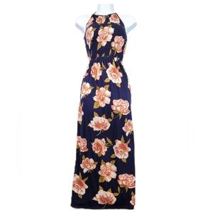 Heart & Hips Floral Maxi Dress in Navy and Peach